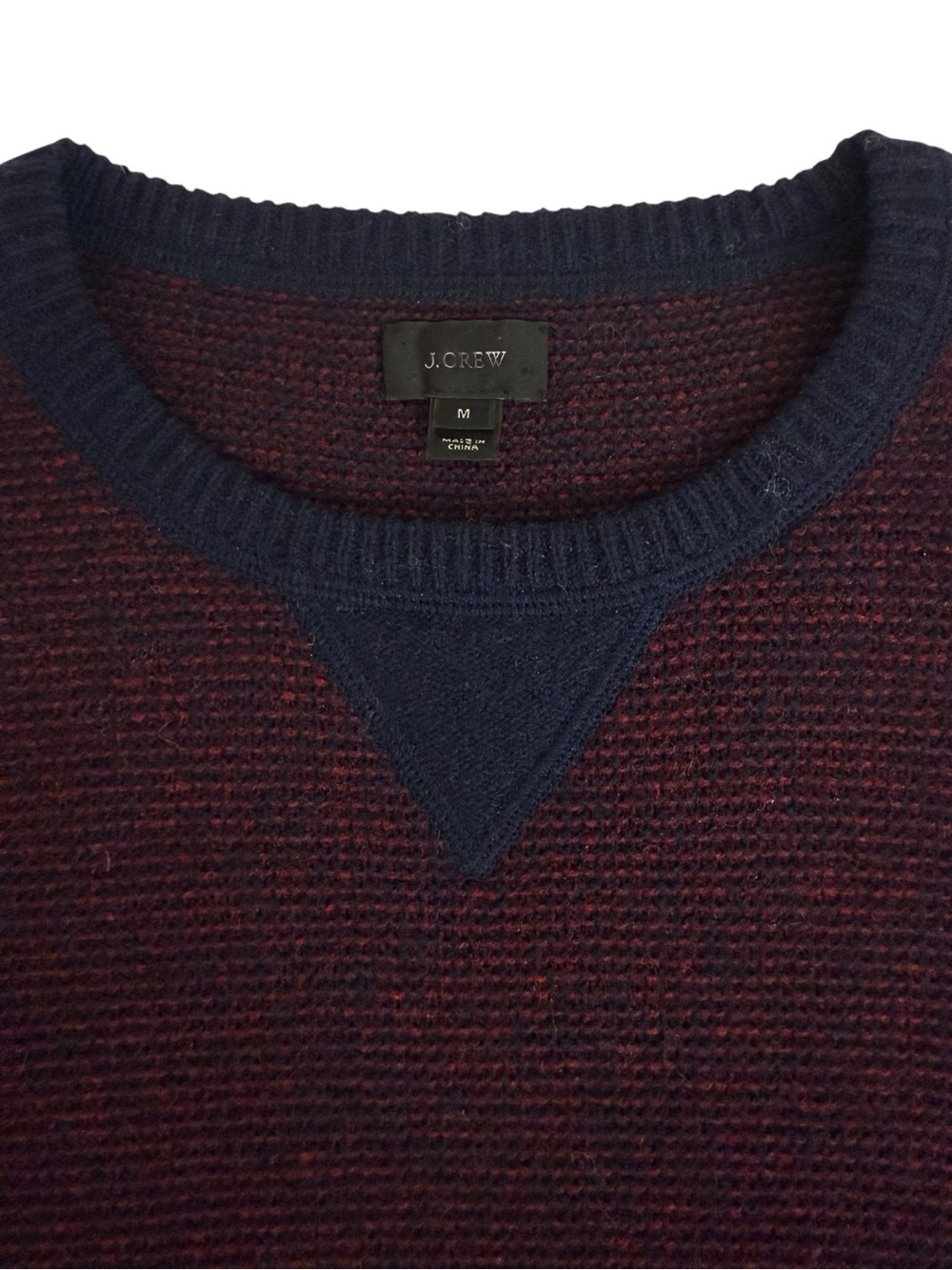 *Rare* J. Crew Sample Merino Waffle Knit Burgundy & Navy Crewneck Sweater Medium
